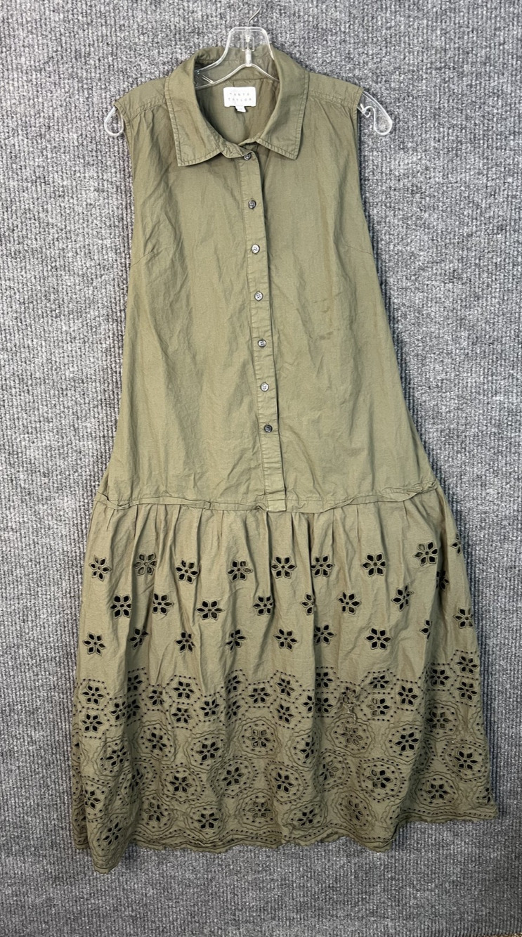 Tanya Taylor Bailey Dress Size 10 Green Embroidered Sleeveless Collared Casual